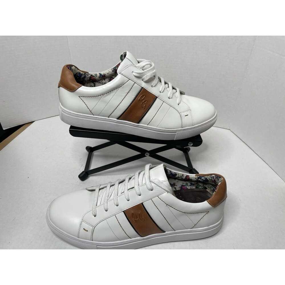 Robert Graham Mens Attwood White Brown Lace-Up Sneaker Shoes Size 12